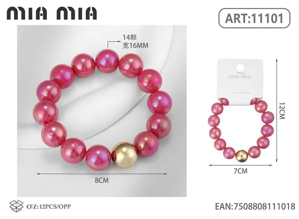 Pulsera elástica de cuentas perladas color rosa fucsia
