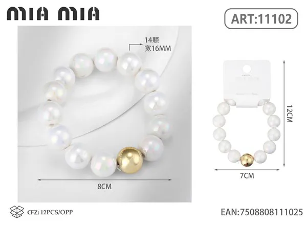 Pulsera elástica de cuentas perladas color blanco
