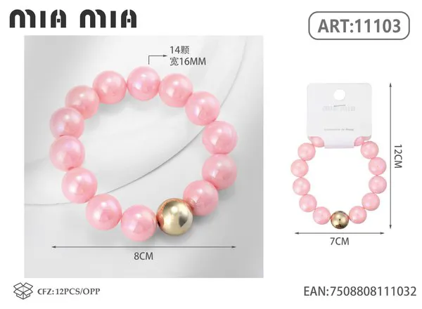 Pulsera elástica de cuentas perladas color rosa