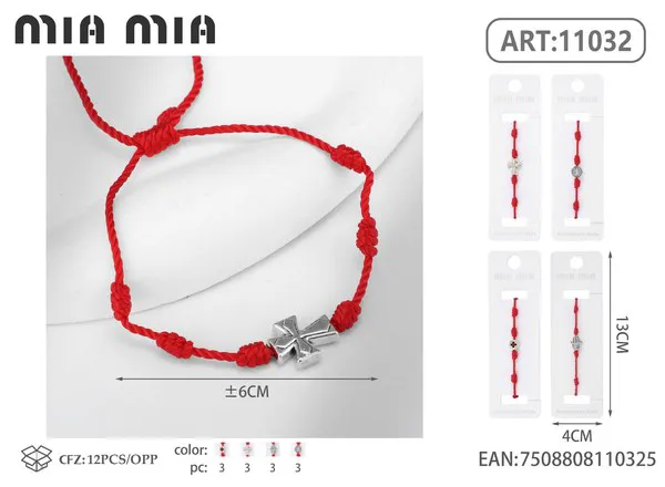 Pulsera tejida de hilo rojo con dije de cruz