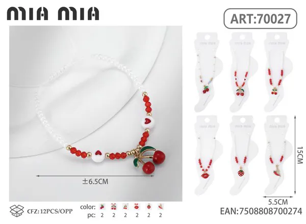 Tobillera de cuentas con dije de cereza