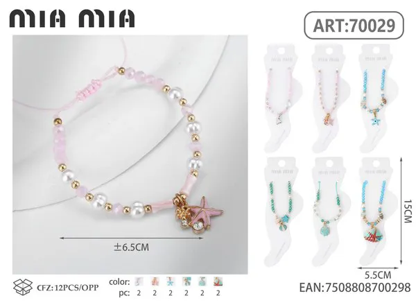 Tobillera de cuentas y perlas con dije de estrella de mar