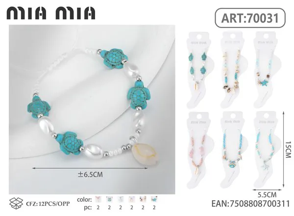 Tobillera estilo marino con cuentas y dije