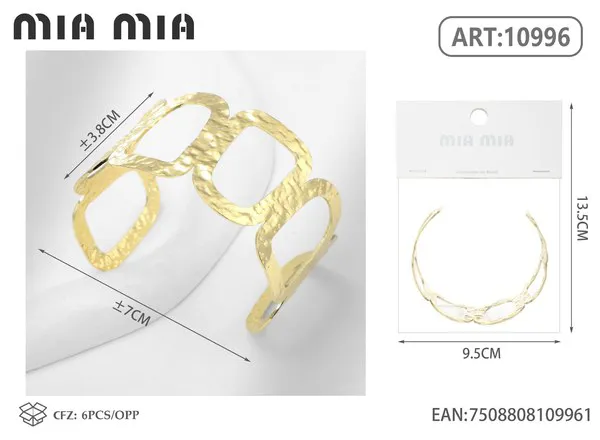 Brazalete rígido abierto de eslabones cuadrados dorado