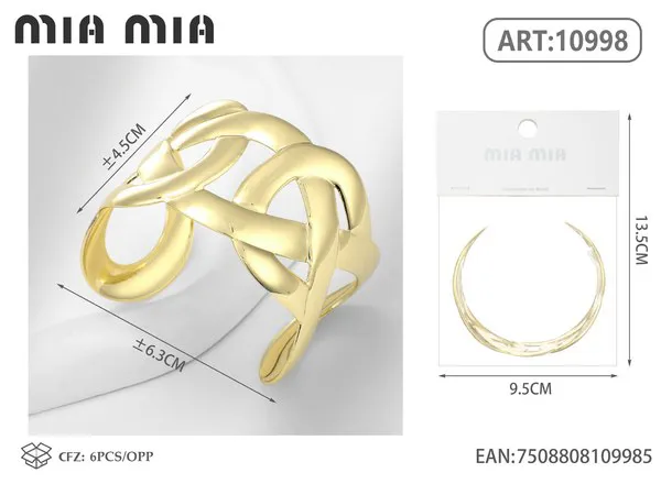 Brazalete de moda dorado con diseño de eslabones entrelazados