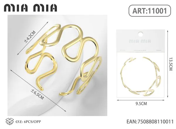 Brazalete de moda dorado con diseño de ondas