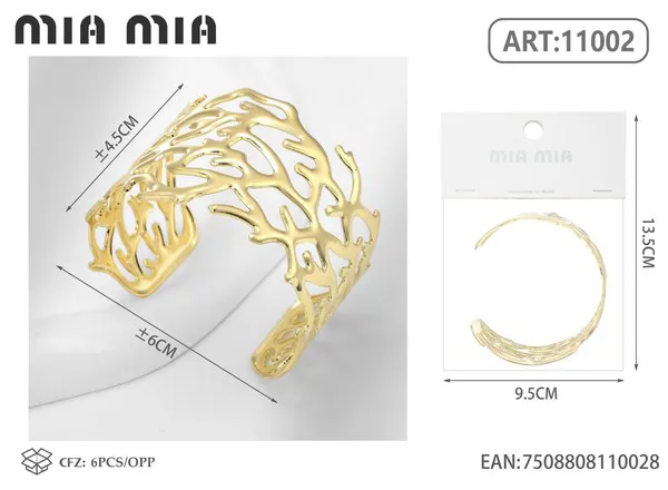 Brazalete de moda dorado con diseño calado de coral