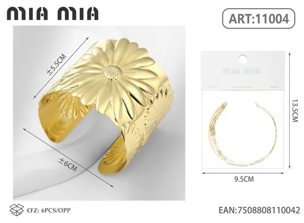 Brazalete de moda dorado con flor en relieve