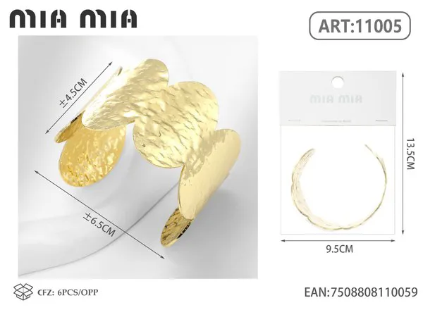 Brazalete de moda dorado con discos martillados