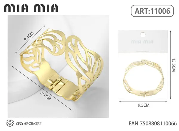 Brazalete de moda dorado con diseño calado de hojas