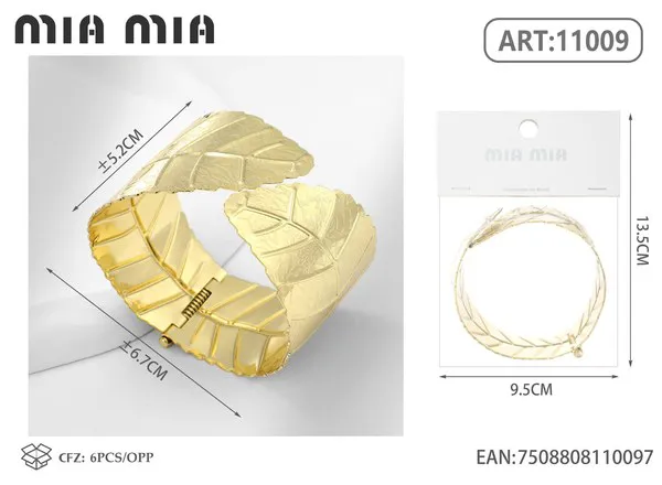 Brazalete de moda dorado con diseño de hojas texturizado