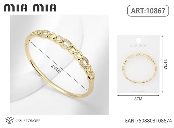 Brazalete de moda dorado con diseño trenzado y circonias