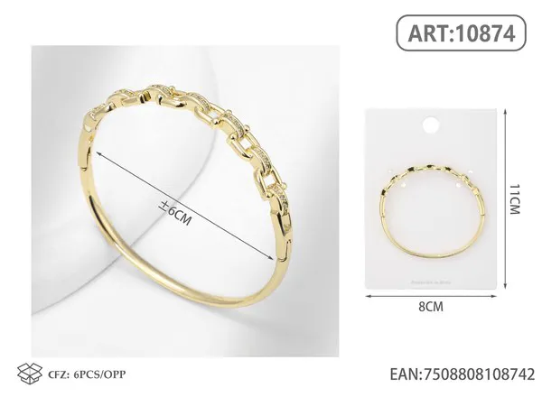 Brazalete de moda dorado con cadena de eslabones y circonias