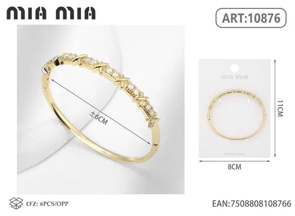 Brazalete de moda dorado con circonias en fila