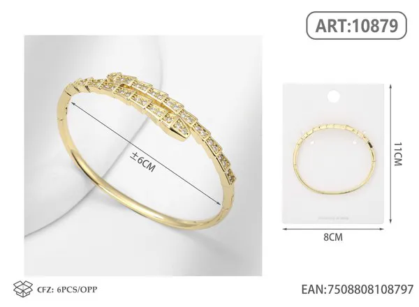 Brazalete de moda dorado con segmentos de circonias