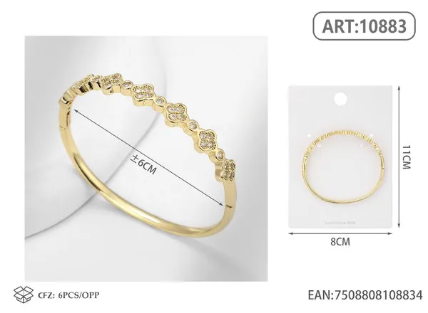 Brazalete de moda dorado con flores de circonias en fila