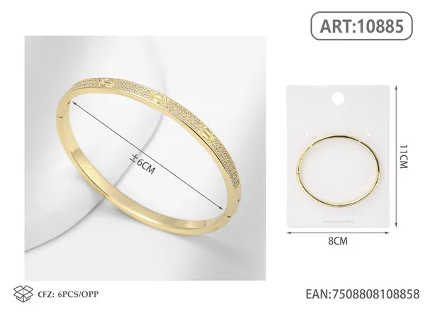Brazalete de moda dorado con diseño de círculos y circonias