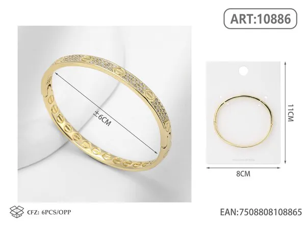Brazalete de moda dorado con eslabones ovalados y circonias
