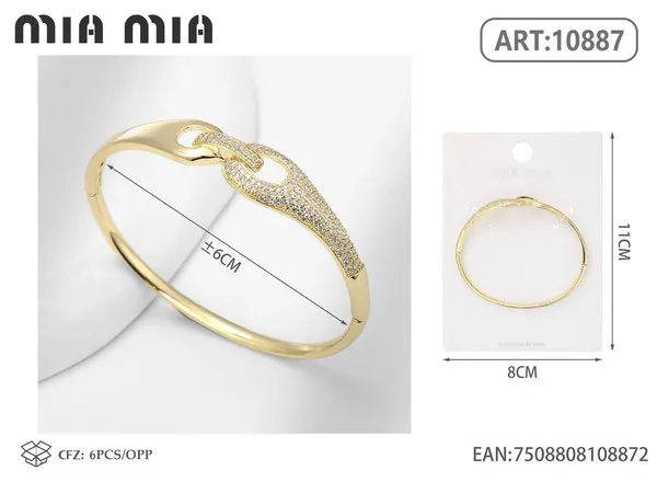 Brazalete de moda dorado con diseño de hebilla y circonias