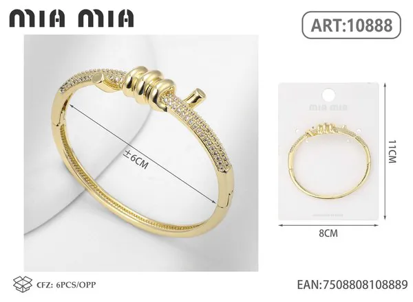 Brazalete de moda dorado con diseño de nudo envolvente y circonias