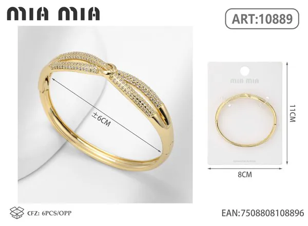 Brazalete de moda dorado con diseño cruzado y circonias