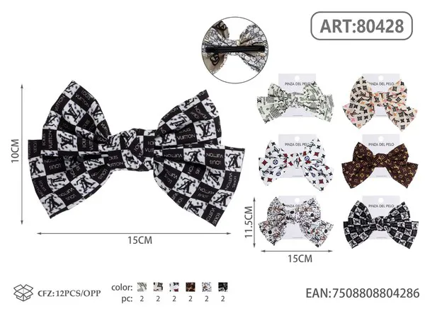 Broche para cabello de moño con estampado de monograma en cuadros