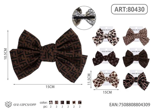 Broche para cabello de moño con estampado geométrico café