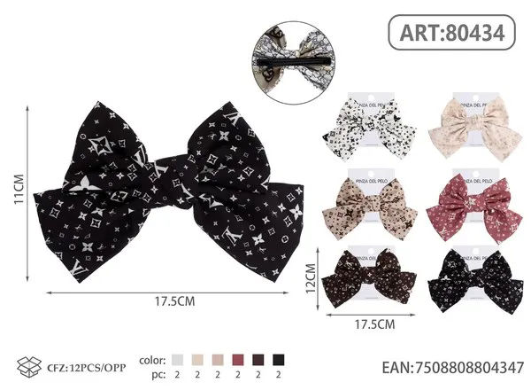 Broche para cabello de moño con estampado de monograma negro
