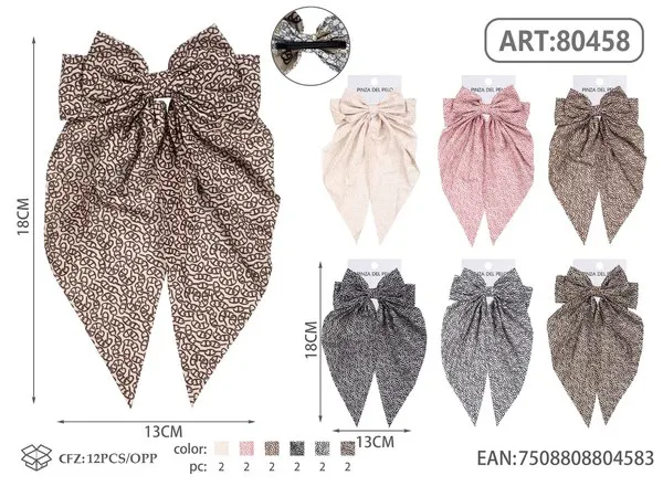 Broche para cabello de moño con colas largas y estampado texturizado beige
