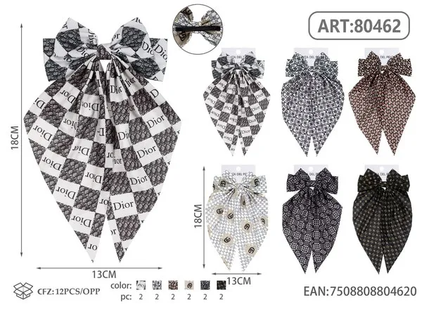 Broche para cabello de moño con colas largas y estampado en cuadros