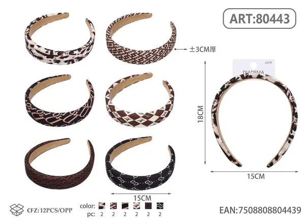 Diadema acolchada con estampado de monograma café