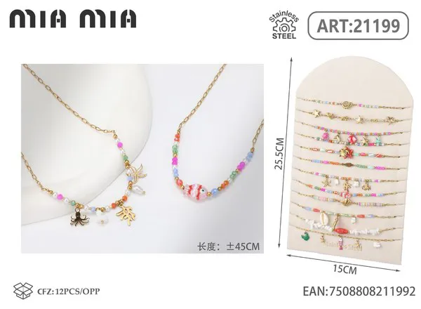 Collar de cuentas con dijes marinos color fucsia