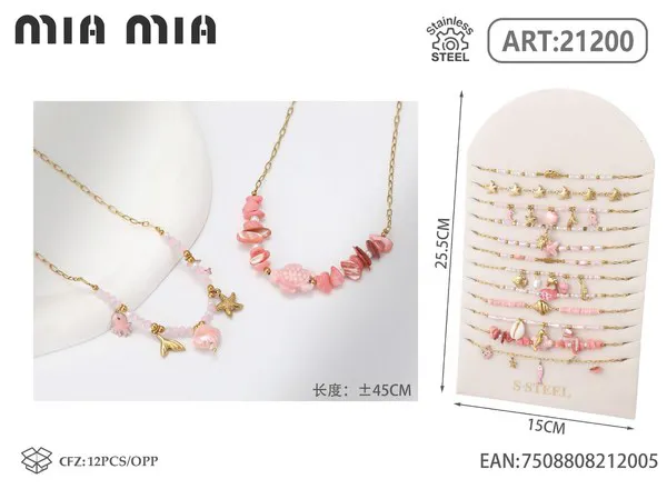 Collar de cuentas con dijes marinos color rosa