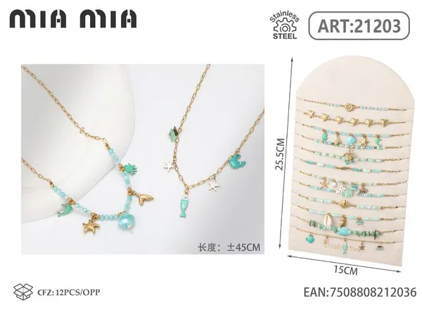 Collar de cuentas con dijes marinos color verde