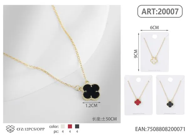 Collar con dije de trébol de cuatro hojas negro