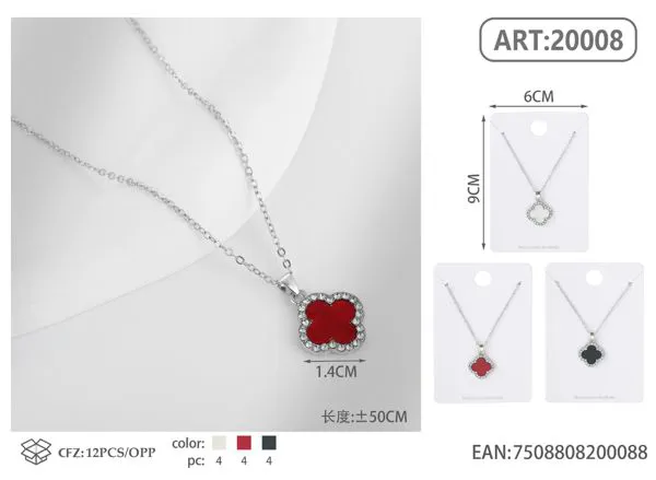 Collar con dije de trébol de cuatro hojas rojo con cristales