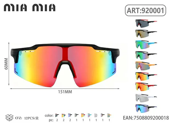 Gafas de sol deportivas con montura negra y roja y lente espejo
