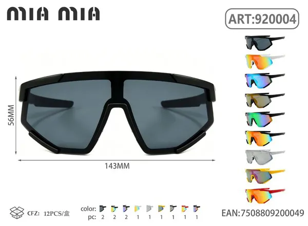 Gafas de sol deportivas con montura negra y lente ahumado