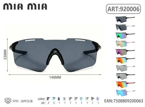 Gafas de sol deportivas con montura negra y lente gris