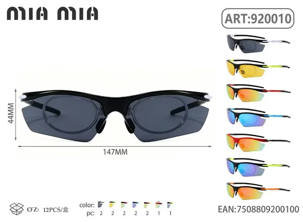 Gafas de sol deportivas con montura negra y lente espejo