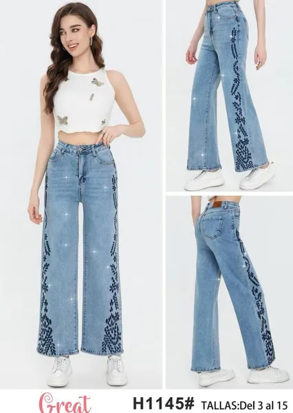 Jeans de mezclilla con bordado lateral