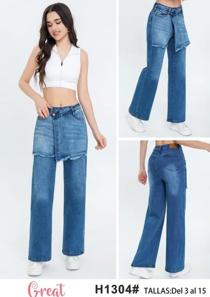 Pantalón de mezclilla con falda sobrepuesta