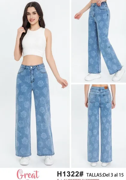Jeans con estampado de rosas