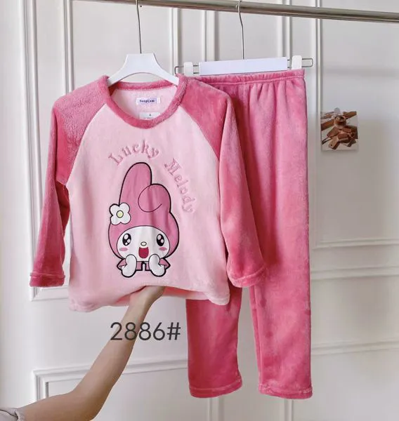 Conjunto de pijama de felpa para niños con estampado de conejita, color rosa