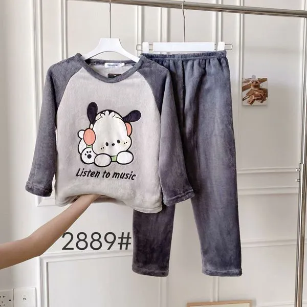 Conjunto de pijama de felpa para niños con estampado de perrito, color gris