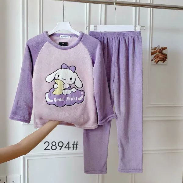 Conjunto de pijama de felpa para niños con estampado de perrito, color morado