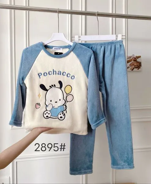 Conjunto de pijama de felpa para niños con estampado de perrito, color azul