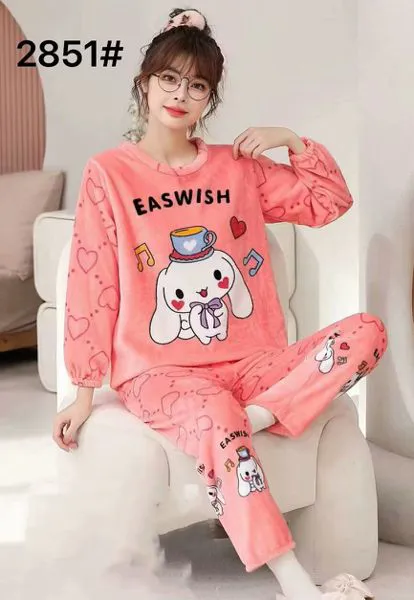 Conjunto de pijama de felpa para mujer con estampado de perrito, color rosa