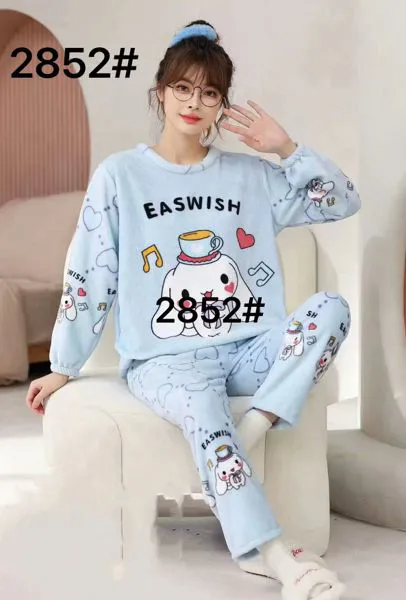 Conjunto de pijama de felpa para mujer con estampado de perrito, color azul