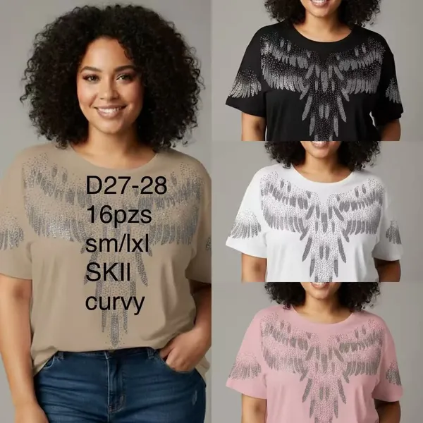 Playera con diseño de alas de pedrería-D27-28